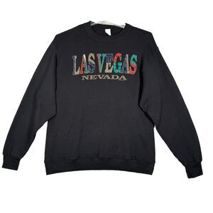 Las Vegas‎ Nevada Sweatshirt Mens Large Black Multicolor Graphic Vintage
